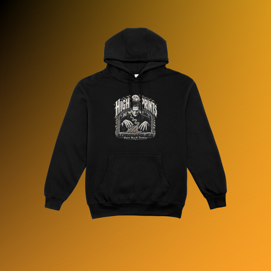 High Prints Midnight Harvest Hoodie in black, front view